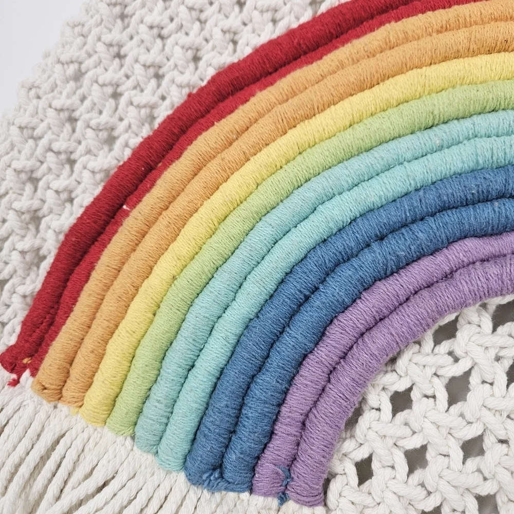 Mittal International Panipat White Macrame Rainbow Wall Hanging Decor